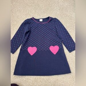 Girls Gymboree pink heart pocket navy polka dot dress 3T